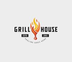 Feuer, braten, Haus, Löffel, Gabel, Flamme, Grill, Grill, Grill Logo Vektoren, einfach, minimal Logo vektor