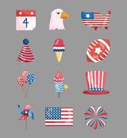 4 juli amerikanska ikoner vektor