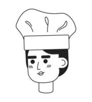 Lycklig caucasian kvinna i kock hatt svartvit platt linjär karaktär huvud. flicka i enhetlig. redigerbar översikt hand dragen mänsklig ansikte ikon. 2d tecknad serie fläck vektor avatar illustration för animering