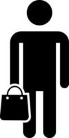 Mann mit Einkaufen Tasche Symbol im schwarz Farbe. vektor