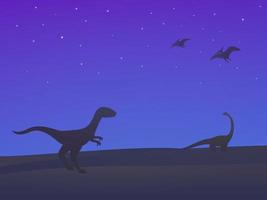 Dinosaurier Velociraptor Sauropod und Pterodactyls bei Nacht Vektor-Illustration vektor