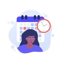 Frist bei der Arbeit und Zeitmanagement Vektor-Illustration mit einer Frau vektor
