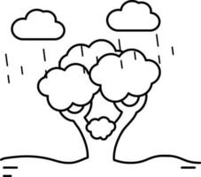regnar moln med träd ikon i tunn linje konst. vektor