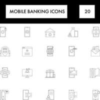 svart linje konst uppsättning av mobil bank ikon i platt stil. vektor