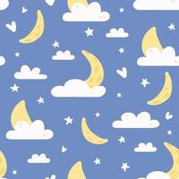 nahtloses Muster mit niedlicher Illustration des Sternenhimmels der Nacht mit Wolken und Mond vektor