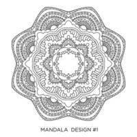 runde Blumenverzierung des Mandalas lokalisiert auf dekorativem Gestaltungselement des weißen Hintergrunds Schwarzweiss-Umrissvektorillustration für Malbuchdruck auf T-Shirt und anderen Gegenständen vektor