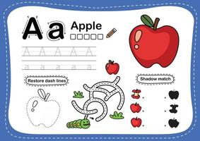 alfabetet bokstaven en äppleövning med tecknad ordförråd illustration vektor