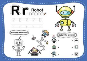 alfabetet bokstaven r robot övning med tecknad ordförråd illustration vektor