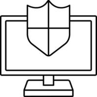Desktop mit Sicherheit Schild Symbol im linear Stil. vektor