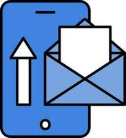 blå och vit post ladda upp eller skicka från smartphone ikon. vektor