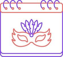 Maskerade Maske mit Kalender rot und lila dünn Linie Symbol. vektor