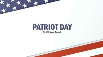 Patriot Tag Hintergrund mit National Flagge von uns. wir werden noch nie vergessen September 9, 11, 2001, Gruß Karte, Vektor Illustration.