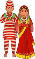 nepali Braut und Bräutigam tragen traditionell Kleid im namaste Pose. vektor