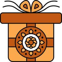 gåva låda med blommor insvept ikon i brun Färg. vektor