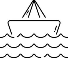 fartyg i ström vatten svart tunn linje konst ikon. vektor