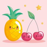 süße Ananas und Kirschen Aufkleber kawaii Zeichen vektor