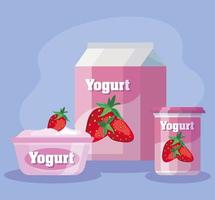 köstliche Joghurtprodukte mit Erdbeergeschmack vektor
