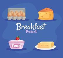 Bündel von vier köstlichen Frühstücksset-Produktikonen vektor
