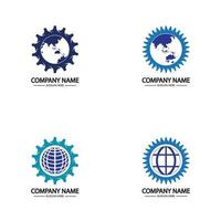 Global Engineer World Gear Logo Design-Vorlage vektor