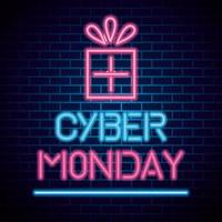 Cyber Montag mit Geschenk Neon auf Ziegel Hintergrund Vektor-Design vektor