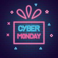 Cyber Montag mit Geschenk Neon auf Ziegel Hintergrund Vektor-Design vektor