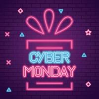 Cyber Montag mit Geschenk Neon auf Ziegel Hintergrund Vektor-Design vektor