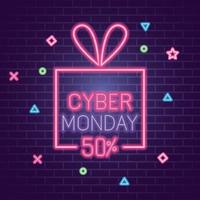Cyber Montag mit Geschenk Neon auf Ziegel Hintergrund Vektor-Design vektor