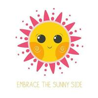 inspirierend Phrase Umarmung das sonnig Seite süß lächelnd Sonne Vektor Illustration