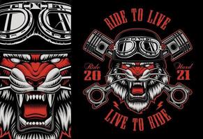 bunter Biker Patch mit einem Tiger Biker vektor