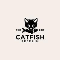 Katze essen Fisch Vintage Logo Symbol Illustration Premium vektor