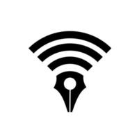 Online-Lernlogo-Konzept signalisieren WLAN mit Stiftfeder Vektor-Logo-Symbol Design-Illustration vektor