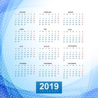 Kalender 2019 Mall med vågbakgrund vektor