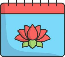 isolerat tryckt lotus blomma ikon på kalender platt stil. vektor