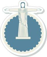 klistermärke stil christ de återlösare staty med cirkel ram i blå och beige Färg. vektor