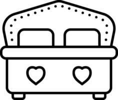 illustration av hjärta symbol på dubbel- säng ikon i svart linje konst. vektor