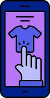 hand klick t-shirt för uppkopplad handla lila och blå ikon. vektor