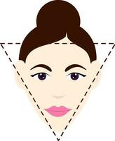 Burgund Haar Brötchen schön Mädchen mit Dreieck Gesicht Symbol. vektor