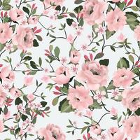 nahtloses Muster der süßen rosa Blume und des grünen Blattes vektor