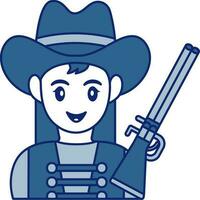 Cowgirl mit Gewehr Symbol im Blau und Weiß Farbe. vektor