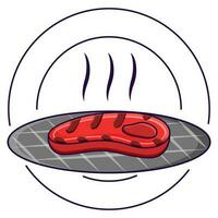 heiß rot Steak Essen auf kreisförmig Hintergrund. vektor