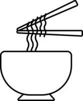 Nudeln halten Essstäbchen mit Schüssel linear Symbol. vektor