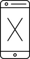 linear Stil Kreuz Kennzeichen im Smartphone Symbol. vektor
