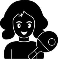 heiter Mädchen Charakter mit Klingeln Pong con im schwarz und Weiß Farbe. vektor
