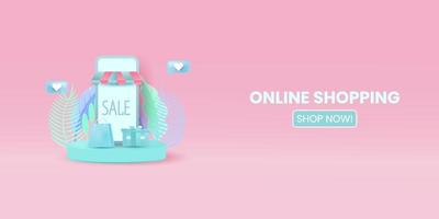 online shopping butik med mobil applikation digital marknadsföring och försäljning banner bakgrund vektor