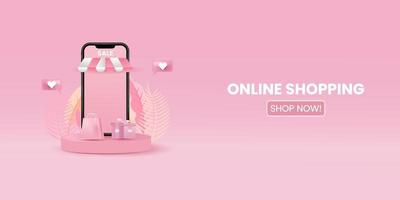 online shopping butik med mobil applikation digital marknadsföring och försäljning banner bakgrund vektor