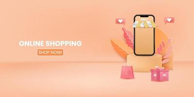Online-Shopping-Shop mit digitaler Marketing- und Verkaufsbanner-Hintergrund für mobile Anwendungen vektor