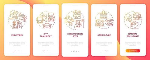 Umgebungsluftverschmutzung Onboarding Mobile App Seite Bildschirm mit Konzepten vektor