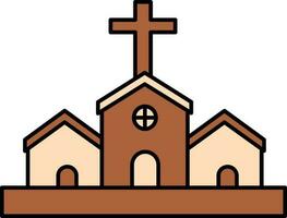 isolerat kyrka ikon eller symbol i brun och persika Färg. vektor