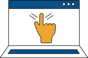 Hand berühren im Laptop Bildschirm Gelb und Blau Symbol. vektor