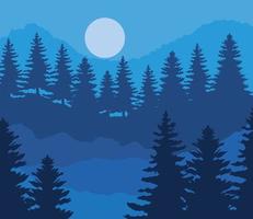 landskap av tallar och månen på blå bakgrundsvektordesign vektor